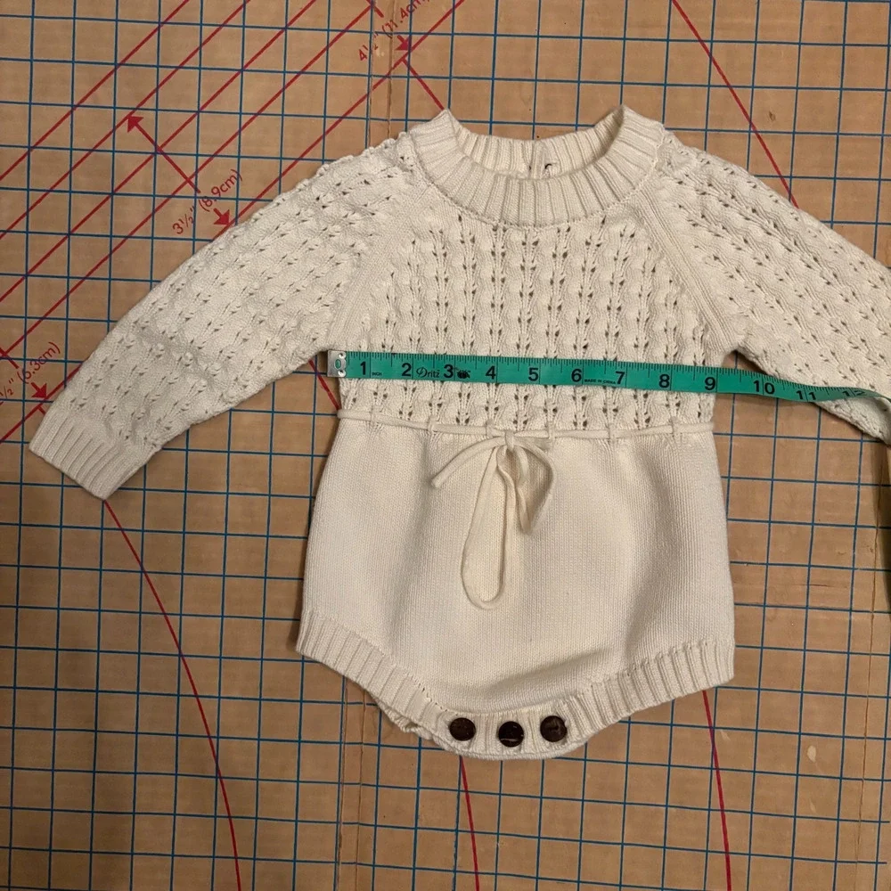 Sweater Knit Cream Cotton Winter Easter Baby One Piece Longsleeve 3-9MOS (READ)